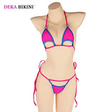 DEKA Summer Women Mini Micro Bikin Set Hollow Out Swimsuit Minimal Cover Halter Neck Self-tie Bra Top G-String Briefs Swimwear