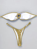 DEKA Sexy Shiny Gold Bandeau Bikini Set Women Ring Linked Hollow Out Push Up Bra Micro Swimsuit Bathing Suit Thong Swimwear