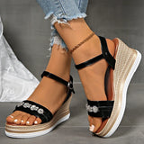 Crystal Decor Women's Wedges Sandals 2026 Summer Ankle Buckle Platform Gladiator Shoes Woman Comfort Casual High Heels Sandals