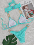 3PCS Halter Jewelled Diamond Bikini Women Swimsuit Female Swimwear Three Pieces Bikini Set Brazilian Hairband Bathing Suit Swim