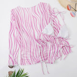DEKA Sold Triangle Bikini Set Blouse Swimsuit Women Printed Halter Swimwear Cover Up Beach Wear 3 Pieces Sheer Bathing Suit