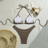 Sexy Knitted Hollow Handmade Crochet Bikini Set Women Pink Bandage Criss Cross Micro Swimsuit Bathng Suit Thong Swimwear