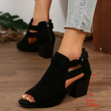 2026 Women Sandals  Chunky High Heels Soild Gladiator Open Peep Toe Women Black Shoes Buckle Back Zipper Sandalias De Mujer