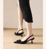 Brand Woman Slingback Shoes Fashion  Spring New Ladies High Heels Elegant Med Heel Pointed Toe Slip on Sandal Mules