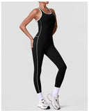 High Stretch Body Shaping Yoga Jumpsuit Women Black Patchwork Hollow Out Back Cross Fitness Sports One Piece Workout Bodysuits