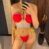 Splicing Wrap Around Bandage Halter Bikini Female Swimsuit Women Swimwear Two-Pieces Bikini Set Bather Bathing Suit Swim V3882