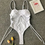 Splicing High Cut Out One Piece Swimsuit Women Tassel Swimwear Female Sexy Bathing Suit String Leopard Bikini 2025 Monokini Lady
