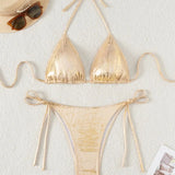 DEKA Sexy Gold Halter Bikinis Sets Lace-Up Triangle Tie Side Bikini Swimsuit Women Swimwear Brazilian Female Bathing Suits