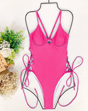 Splicing High Cut Out One Piece Swimsuit Women Tassel Swimwear Female Sexy Bathing Suit String Leopard Bikini 2025 Monokini Lady