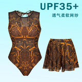 UPF 35+ Retro Sleeveless Swimwear Bodysuit High-end Mesh One Piece Swimsuit Women 2026 Sexy High Cut Bathing Suit with Cover Up