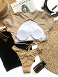 Sexy Bikini Women 2-Piece Swimwear Swimsuit Backless Solid Short Sleeve Female Beach Bikinis Set Bathing Suit Banadores Mujer