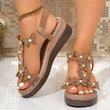 Summer 2026 Women's High Heels Sandals Wedges Shoes Woman Lightweight Elastic Band Rhinestone Butterfly Platform Sandals Women