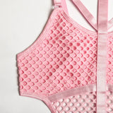 Toucheart Erotic Halter Bodysuit Large Mesh Splicing Andheavy Craftsmanship Women Hollow Seductive Intimate Hot Private Bodysuit