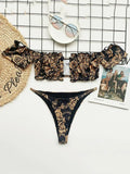Cherry Print Off Shoulder Bikini 2025 High Cut Swimsuit Women Female Brazilian Swimwear Two pieces Bikini set Bathing Suit Swim