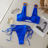 New Halter Bikini High Leg Swimsuit Swimwear Women Deep Back Two-Piece Separates Bikini Sets Strappy Bathing Suits