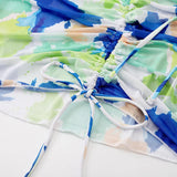 DEKA Sold Triangle Bikini Set Blouse Swimsuit Women Printed Halter Swimwear Cover Up Beach Wear 3 Pieces Sheer Bathing Suit