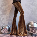 new European and American high-waisted slim shiny silver drape gold velvet bell-bottom casual pants