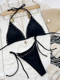 Bikini 2026 Sexy Black Halter Pearl Decor Swimwear Swimsuit Women Bikinis Set Bathing Suit Beach Bikini Female Biquinis Feminino