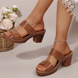 2025 Pu Leather Chunky Heel Sandals Women Plus Size 36-43 Platform High Heels Slippers Woman Lightweight Open Toe Summer Sandles