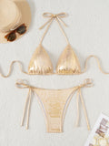 Shiny Glitter Halter Strappy Bikini 2026 High Leg Cut Bikinis Female Swimsuit Women Swimwear Two-pieces Bikini Set Bathing Suit
