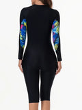2026 Zipper Rushguard Long Sleeve Surfing Swimsuit Women One Piece Printed Swimwear Female Bather Bathing Swimming Swim Suit XXL