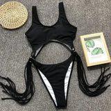 Sexy Splicing Tummy Cut Out Female Swimwear One Piece Swimsuit Women Tassel Monokini Bather String Bathing Suit Swim Bodysuit