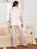 Spring and autumn long-sleeved trousers cardigan home wear set imitation silk women's pajamas can be worn outside