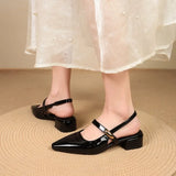 White Leather Pointed Toe Low Heel Heels Woman Shoes Pumps Fashion Buckle Strap Mules Sandals Zapatos Mujer