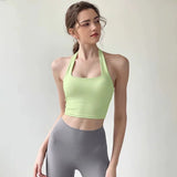 Women's Yoga Sports Bra Sexy Neckband Chest Cushion Beautiful Back Fashionable Pleat Gathering Sports Bra for Fitness