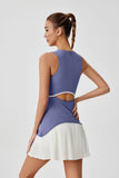 Women One-piece Tennis Dress Summer Black Contrast Pleated Anti Light Speed Dry Sports Dresses Hollowed Out Back Yoga Clothes