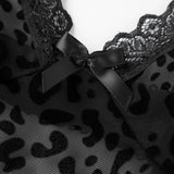 Women's Sheer Lingerie Set Romantic Leopard Print Sleeveless Deep V Neck Babydoll Nightdress with G-String 2 Pcs Set