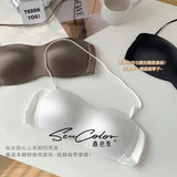 Sexy Japanese Satin Halter Bra Strapless Seamless Two-Way Wear Adjustable Comfort Back Fit Wirefree Lingerie Set S-XL MOYISU Bra