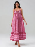 Women Summer Sleeveless Flowy Dress Geometric Print Knit Corset Ruffle A-line Long Dress Casual Party Bohemian Streetwear