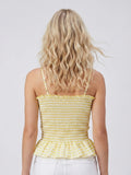 Summer Women Smocked Tank Tops Spaghetti Strap Plaid Ruffle Camisole Fashion Sleeveless Vest Shirts Streetwear