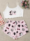 Summer Sleepwear Women's 2pcs Cute Soft Comfy Panda Print Sexy Sleeveless Shorts Homewear Pajama Set Loungewear
