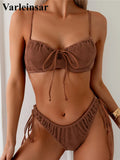 Wrinkled Underwired Knotted High Cut Bikini Female Swimsuit Women Swimwear Two-Pieces Bikini Set Bather Bathing Suit Swim V5807
