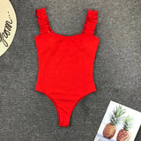 2023 Vintage Swimsuit Women One Piece Ruffle Strap Swimwear Female Push Up Monokini Padded Beach Bathing Suits Black Bodysuits
