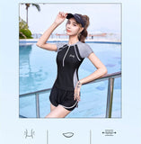 New Short Sleeve High Waist Two Pieces Swimwear Women Swimsuit Hot Spring Surf Bathing Swimming Suit Female Beach Wear