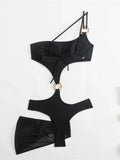 New Asymmetric One Shoulder With Skirt One Piece Swimsuit Women Swimwear Female Metal Ring Padded Bather Bathing Suit Swim K7082