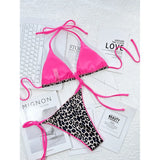 Sexy Leopard Printed Halter Brazilian Bikini Women Swimwear Female Swimsuit Two-Piece Bikini Set Bather Bathing Suit Swim V3681