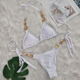 DEKA Two Pieces Halter Metal Chains Diamond Bikini Set Shiny Rhinestone Bikini Women Swimsuit Female Swimwear Bathing Suit Swim