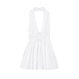 Bowknot White Backless Beach Summer Women's Dress Deep V Neck Cotton Short Vestidos Sexy Sleeveless Halter New in Dress 2025