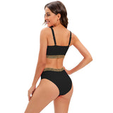 2026 Sexy Bikini Women Push Up Swimwear Swimsuit Gold Wavy Edge Patchwork High Waist Bikinis Set Bathing Suit Biquinis Feminino