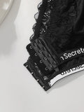 Large size underwire lingerie with sexy letter band design plus size braissere women's lace underwear black bra MR3474
