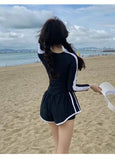 New Women's Swimsuit, One-piece Coverage Slimming Effect  Conservative Sports Style Hot Spring Flat Leg Pants Swimsuit Plus Size
