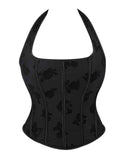 New black tube top hanging neck adjustable corset chest support gathered abdomen waist elastic palace corset.