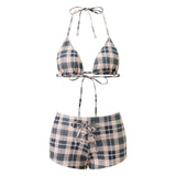 Women Bikini Sets Tie-up Halter Bra Tops and Swim Shorts Casual Bathing Suits for Beach Pool Female 2 Piece Swimsuits