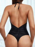 2026 Halter Swimsuit One Piece Backless Solid Swimwear Women Bathers Bathing Swimming Swim Suit Padded Beachwear Summer