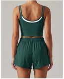 Women's New Summer Yoga Sets Color Blocked Double Strap Workout Tank Top Fitness Suit Drawstring High Waist Short Sport Set