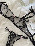 French Retro Lace Bra & Thong Set | Sexy Polka Dot Sheer Mesh Lingerie for Plus Size Big Bust, Ultra Thin MOYISU Panty TUSHY Set